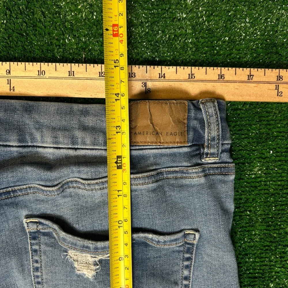 American Eagle Curvy Hi-Rise Shortie Next Level Stretch Denim Jorts Blue 14